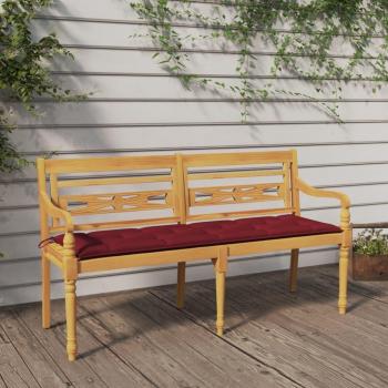 VidaXL Batavia-Bank 150 cm mit weinrotem Kissen aus Teakholz