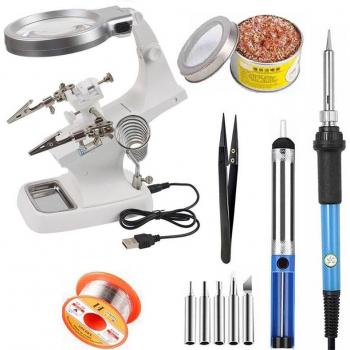 Kit de Soporte de Soldador con Luz LED, Lupa y Pinza de Cocodrilo