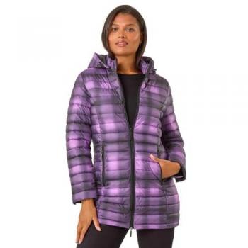 Check‑Print Quilted Puffy Coat, Purple, 12  (Women)