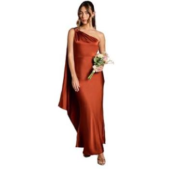 Elegant Copper Satin One‑Shoulder Bridesmaid Dress with Gold Trim – 16