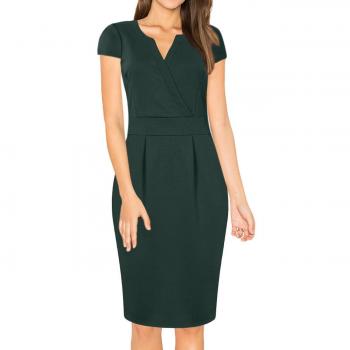 MISSKY Women's Vintage Summer Short Sleeve Dress (Dark Green, XL)