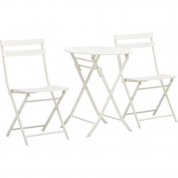 Tavolino con Sedie da Giardino Pieghevoli in Acciaio Bianco