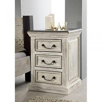 Table de chevet en manguier et acacia ciré blanc antique