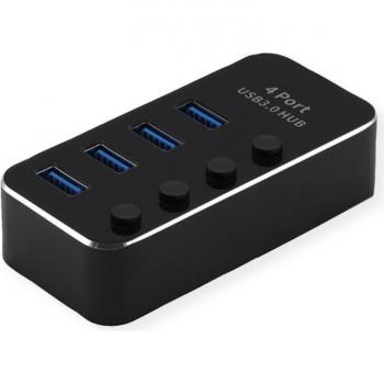 Hub USB 3.1 Gen 1 4 Porte Roline con Interruttore Nero