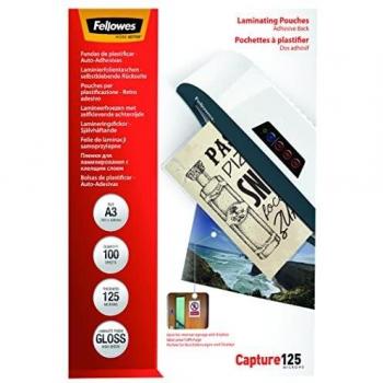 Fellowes Pouches A3, 125 Micron, Finitura Lucida, 100 Pezzi