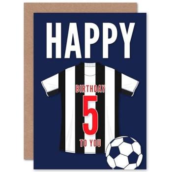 Black & White Striped Football Fan 5th Birthday Card – Artery8 Edition
