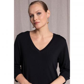 Maglione Blu con Scollo a V e Maniche a 3/4 per Donna Taglia 64/66