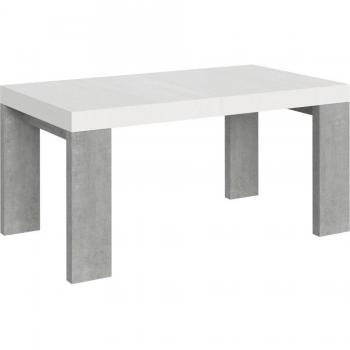 Table à Extension Roxell Mix – Dimension 90 × 160 cm, extension 264 cm – Frêne Blanc, pieds gris béton