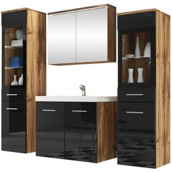 Set Bagno “Sarasota” 140 – Nero Lucido + Quercia Wotan