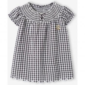 VERTBAUDET Grey Gingham Smocked Baby Dress 1M-54CM