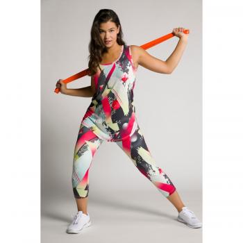 Top Fluo a Righe Smanicato, Donna, Rosso, Taglia 64/66, Poliestere/Elastan