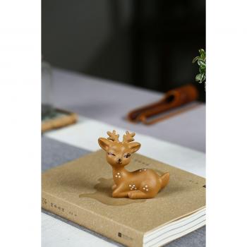 2PCS Zisha Sika Deer Tea Pet Ornaments