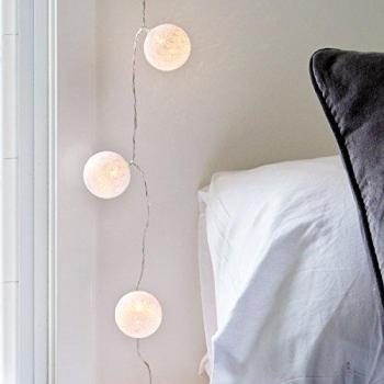 Guirlande Lumineuse LED 10 Boules Coton Blanc à Piles