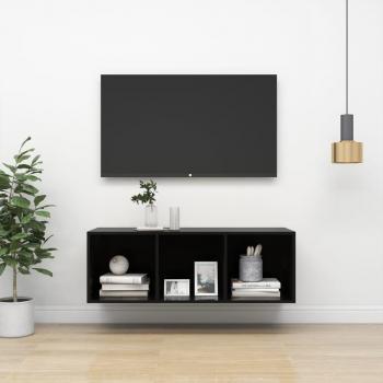 Hochglanz-Schwarz TV-Wandschrank 37x37x107 cm aus Holzwerkstoff