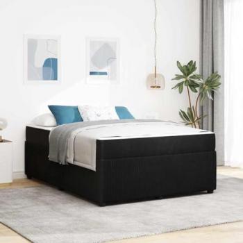 Lit double velours noir avec matelas 160 x 200 cm