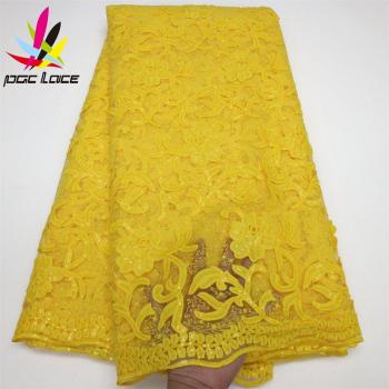 Tissu de mariage en dentelle de soie à paillettes, Tulle nigérian, modèle LY509-5