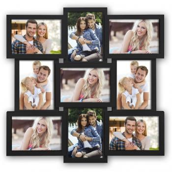 Santander Black 9‑Slot Photo Frame – 53.7 × 53.3 × 2.5 cm