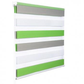 Enrouleur Double Store Fixation Rapide, Sans Perçage, Isolant Thermique 80x150 cm – Blanc+Vert+Gris (DR5615m7)