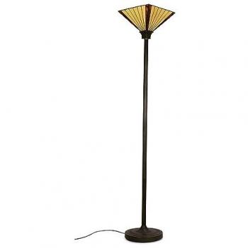 Amber‑Tinted Tiffany Stained‑Glass Floor Lamp – Brass Finish, LED Included