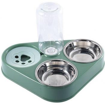 Tazón doble con botella de agua para mascotas 500ML