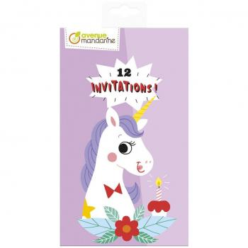Cartes d’invitation 17x10 cm – Thème Licorne Violet