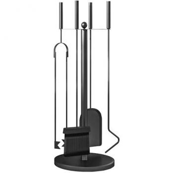 Outsunny 5-teiliges Kaminbesteck Set mit Schaufel, Besen, Zange, Schürhaken und Ständer aus Metall, Schwarz