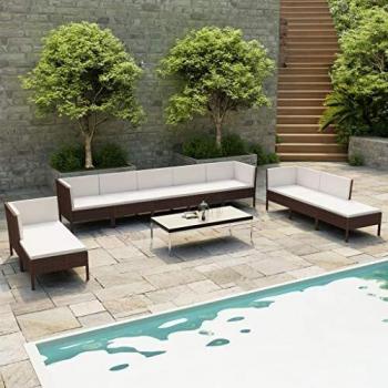 VidaXL 10-teiliges Gartenmöbel-Set mit Auflagen aus Poly Rattan in Braun