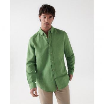 Camisa regular de lino con branding