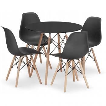 Ensemble table ronde TODI 80cm noir + 4 chaises OSAKA noires