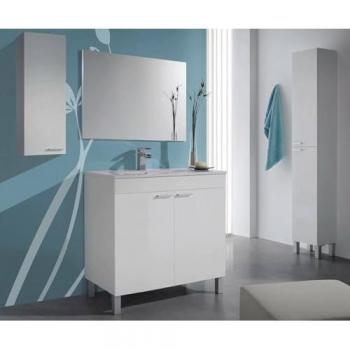 Dmora Badezimmer-Unterschrank Augusta, 2-türig mit Spiegel, 80x45h80 cm, Weiß