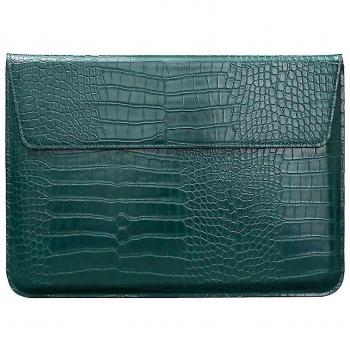 Trousse protectrice laptop 13 inches en faux cuir crocodile, avec rabat, vert