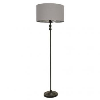 Maggie Matte Black Candlestick Floor Lamp with Grey Drum Shade