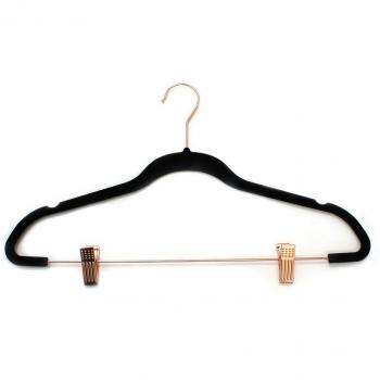 Black Velvet Touch Space Saver Hangers – 10 Pieces, Copper Clip Finish