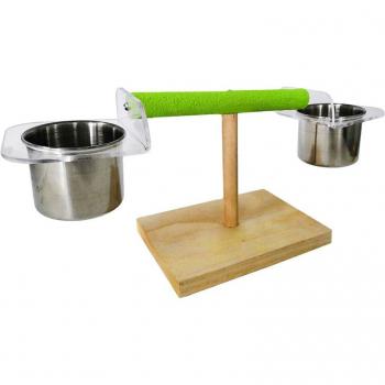 Support en bois avec 2 bols en inox pour animaux
