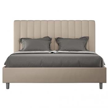Cama sin somier tapizada en cuero sintético gris paloma Agueda 160x200 cm