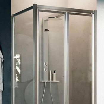 Douche angulaire Idralite 75x90 cm, modèle H198, saloon double pivotant, verre transparent – Version West