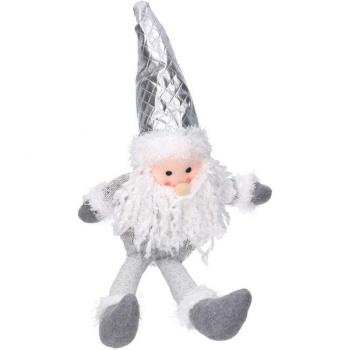 Decorazione Natalizia con Babbo Natale in Tessuto Grigio e Bianco