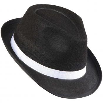 Cappello Gangster Nero con Fascia Bianca in Feltro WIDMANN