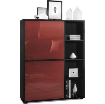 Buffet haut Cuba, 8 compartiments, caisson noir mat, façades Bordeaux brillantes