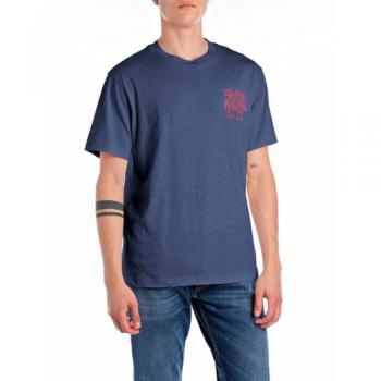 Replay, T-Shirts, male, Blue, Size: L Crew Neck T-Shirt