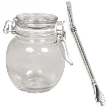 Vaso Vetro Yogurt con Coperchio e Cannuccia Inox Filtrante