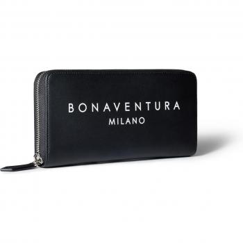 Genuine Black Leather Slim Wallet – Long Zip, Bonaventura Style