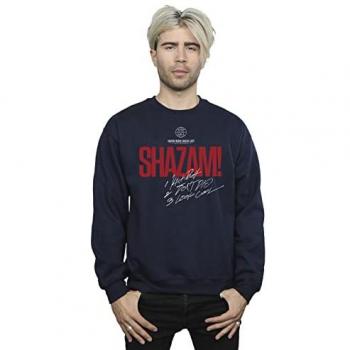 DC Comics Men's Shazam Fury of The Gods Super Hero Checklist Sweatshirt, Navy Blue, Large
