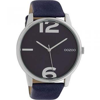 Oozoo Damen Analog Uhr 45 mm Silberfarben Dunkelblau