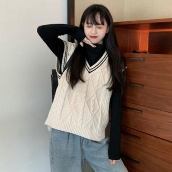 V-Neck Color Patchwork Knitted Vest Sweater for Women (C9296)