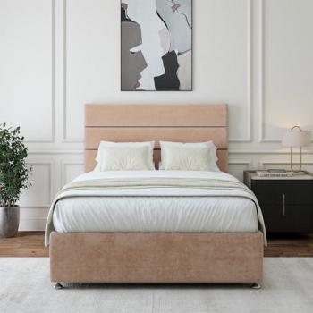 Light Brown Elegance: Bedmaster Velvet 2‑Drawer Base with Headboard