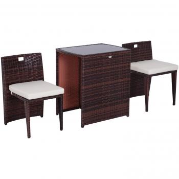 Conjunto de Muebles de Terraza 1 Mesa y 2 Sillas de Ratán