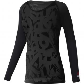Reebok Damen T-Shirt Langarm RC Burnout, Schwarz