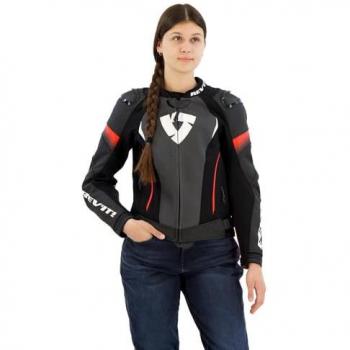 Rev'it Giacca Donna In Pelle Revit Xena 4 Pro Ladies Nero Neon Rosso DONNA 40