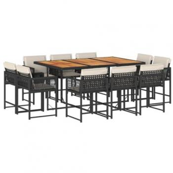 Poly Rattan 11 Piece Outdoor Dining Set in Black with Cushions
